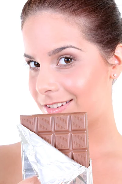 Vrouw met chocolade — Stockfoto