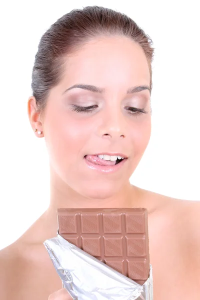 Frau mit Schokolade — Stockfoto