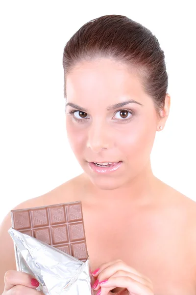 Frau mit Schokolade — Stockfoto