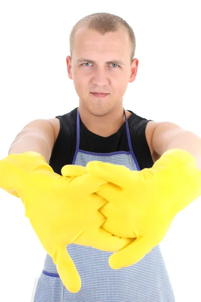 Mannen i gula handskar — Stockfoto