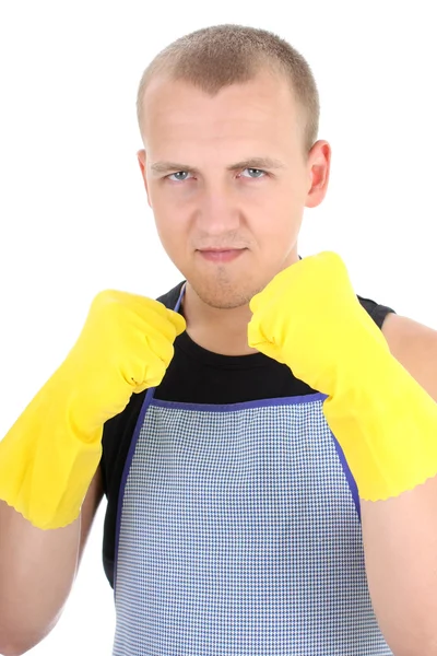 Młody człowiek w rękawice żółty — Zdjęcie stockowe