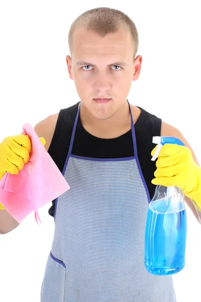 Young man with spray and dusher — Stock Photo, Image