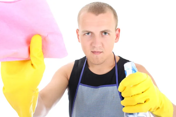 청소 하는 젊은 남자 — 스톡 사진