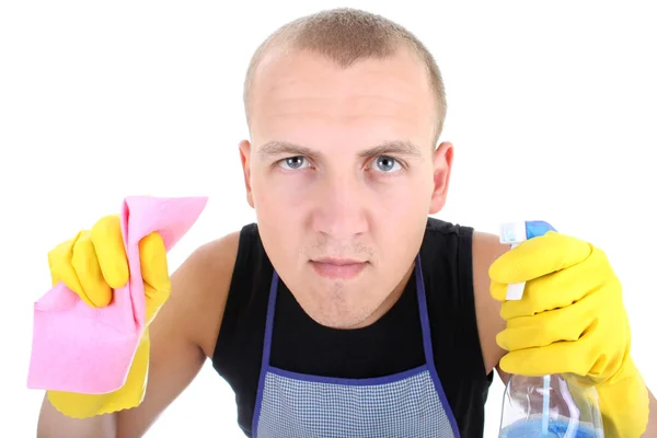 Portrait d'homme avec fournitures de nettoyage — Photo
