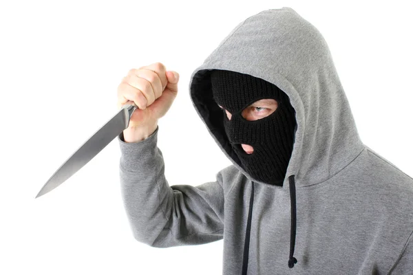 Bandit in mask with knife — Stock Photo, Image