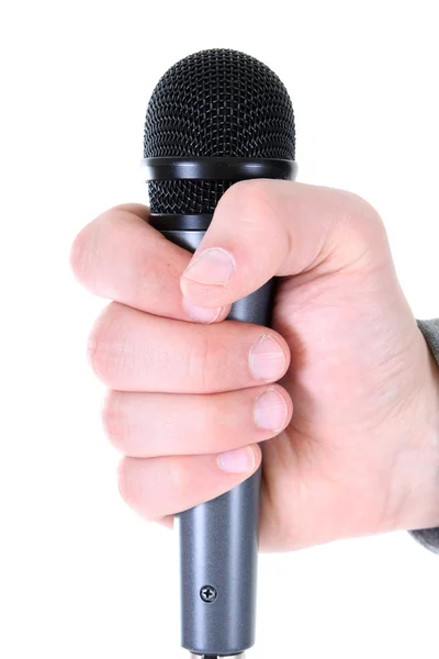 Microfono in mano all'uomo — Foto Stock
