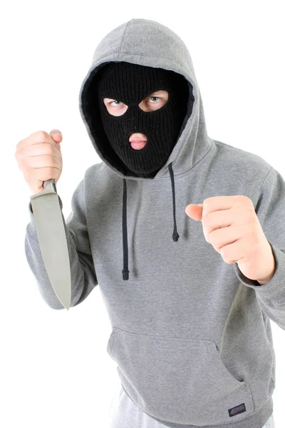Gangster i mask med kniv — Stockfoto