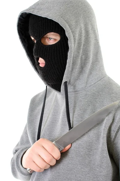 Gangster in mask with knife — Stock Photo, Image