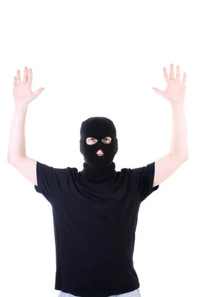 The surrendered criminal in a mask — Stock Photo, Image