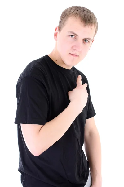 Junger Mann im schwarzen T-Shirt — Stockfoto