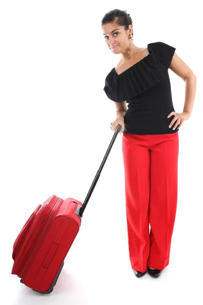 Businesswoman with big suitcase — Stock Photo, Image
