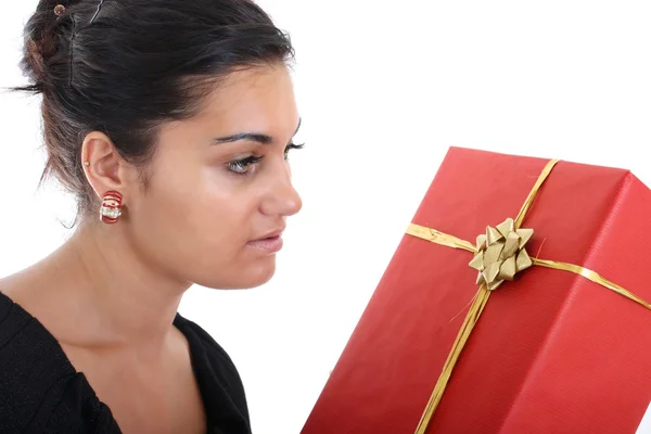 Attractive woman with present — Stock Photo, Image