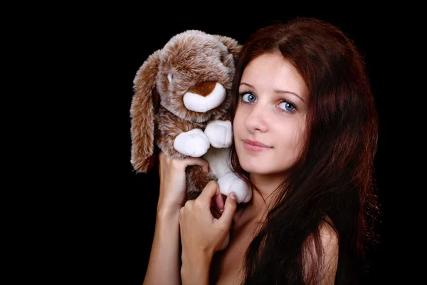 Retrato de menina com brinquedo — Fotografia de Stock