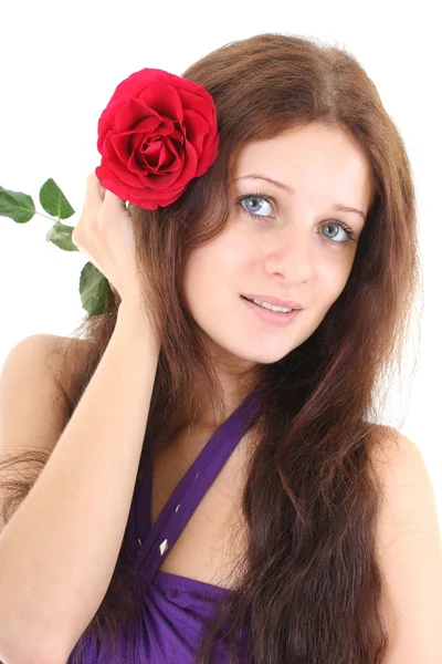 Portrait de jeune fille avec fleur rouge — Photo