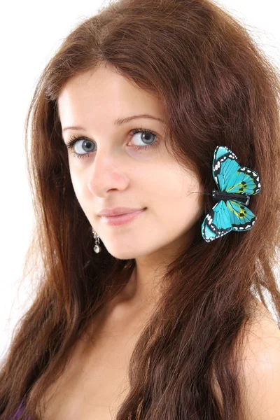 Beautiful girl with butterfly — Stock Photo, Image