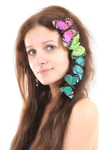 Ritratto di ragazza con farfalle — Foto Stock