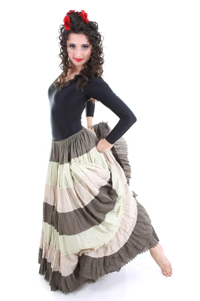Attractive woman in long skirt dancing — Stock Photo, Image