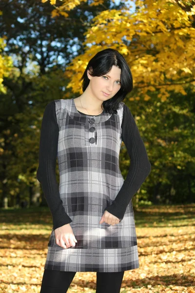 Mujer atractiva en el parque otoño — Foto de Stock