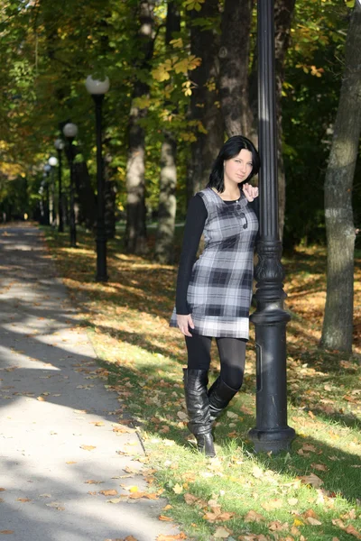 Attraktiv kvinna poserar i park — Stockfoto