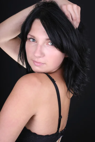 Portrait of woman in black bra — Stock Photo, Image