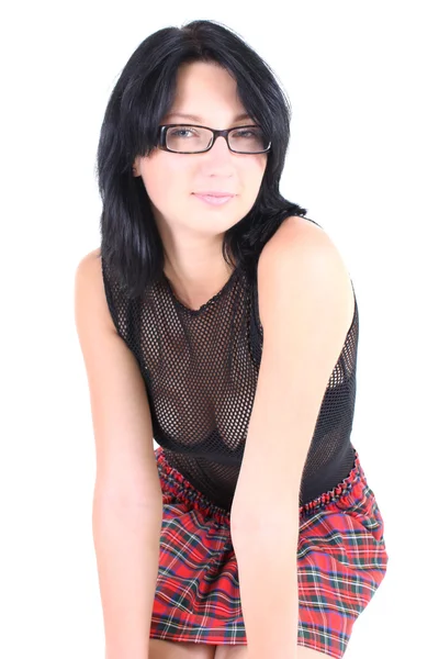 Σέξι μαθήτρια με γυαλιά που απομονώνονται σε λευκό — Φωτογραφία Αρχείου