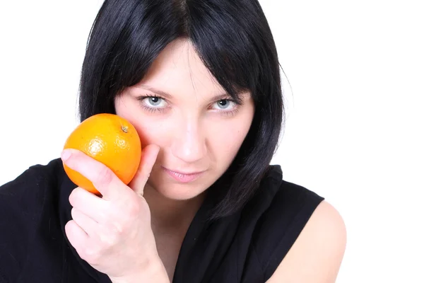 Garota séria em preto com laranja — Fotografia de Stock