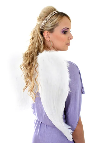 年轻漂亮的女人和天使的翅膀 — 图库照片