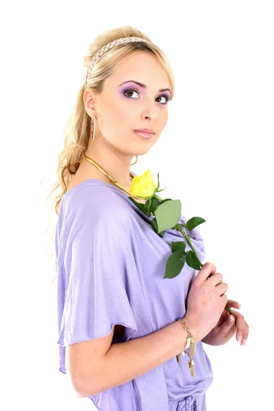 Mladá krásná blondýnka s květinou — Stock fotografie