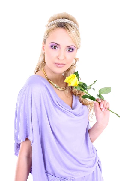 Mladá krásná blondýnka s květinou — Stock fotografie