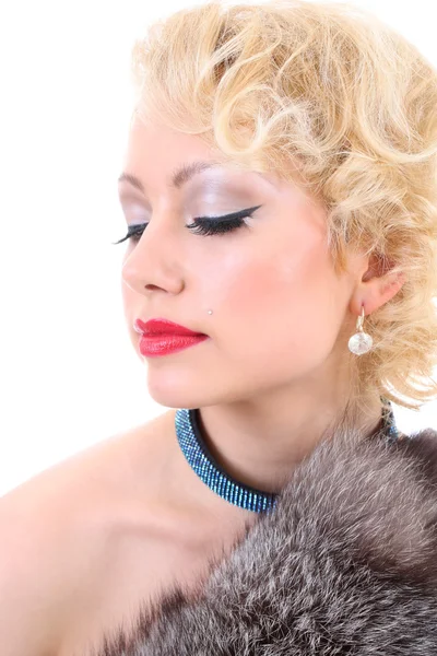 Junge Blondie Frau mit geschlossenen Augen. Marilyn Monroe Nachahmung — Stockfoto