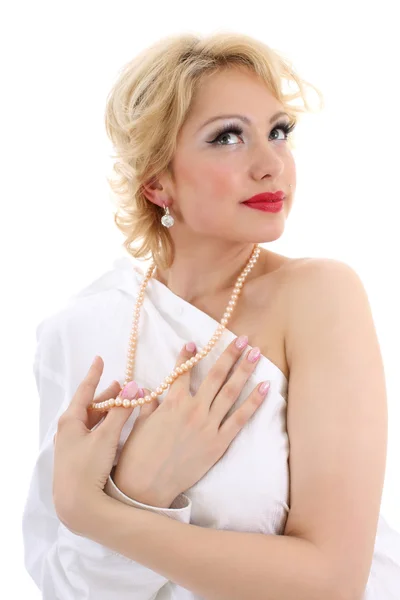 Unga blondie kvinna drömmer. Marilyn monroe imitation — Stockfoto