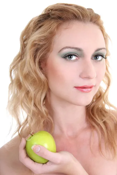 Jonge mooie vrouw met groene apple — Stockfoto