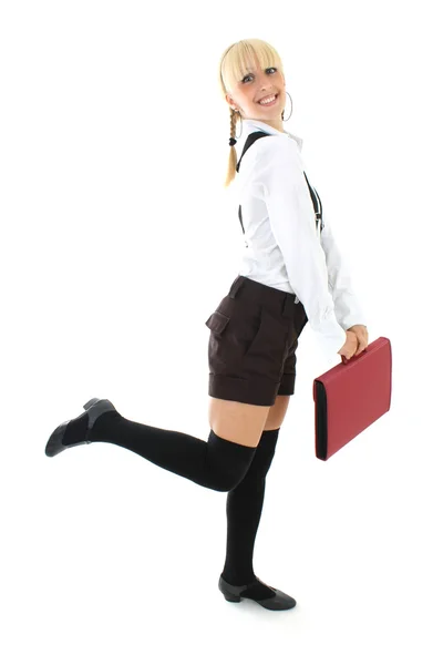 Blondie девушка в школьной форме — стоковое фото