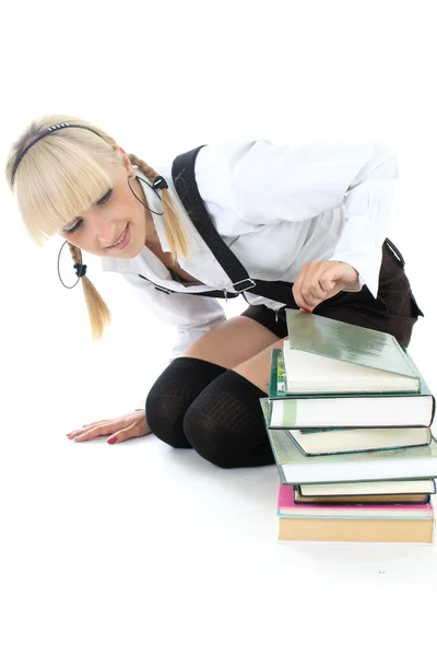 Schoolmeisje met boeken — Stockfoto