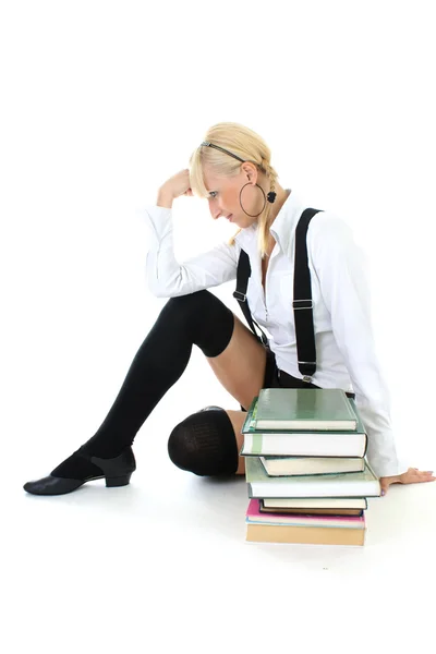 書籍と疲れている女子高生 — ストック写真