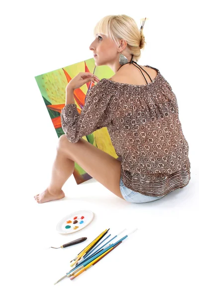Woman painter dreaming — Stock Photo, Image