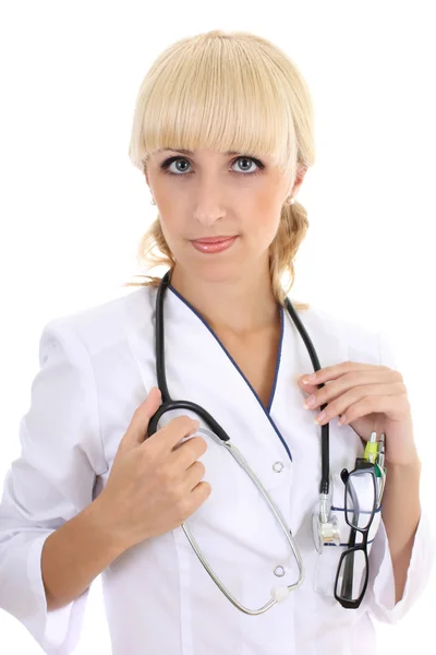 Femme médecin avec stethocsope — Photo