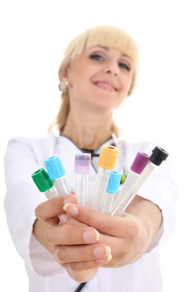 Doctor woman with test-tubes —  Fotos de Stock