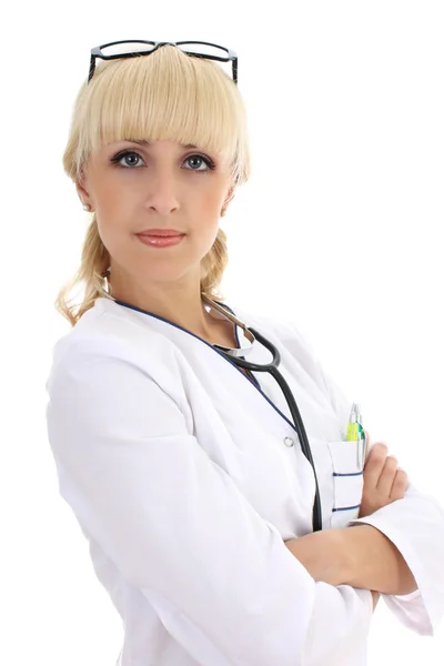 Doctor woman in white gown — Foto de Stock