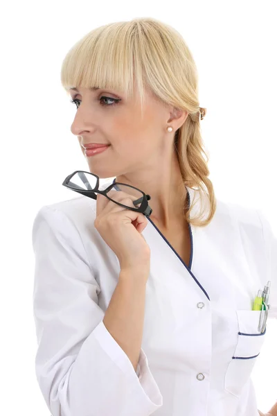 Aantrekkelijke verpleegster met glazen — Stockfoto