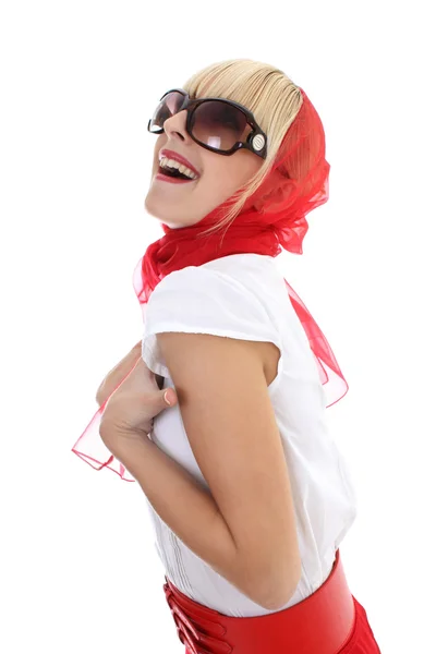 빨간 웃 고 있는 여자 — 스톡 사진