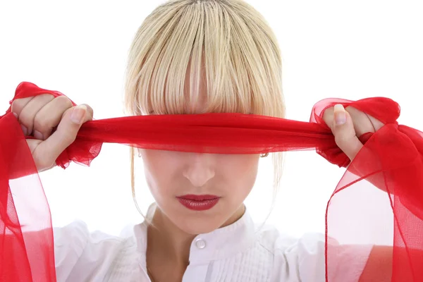 Flicka med röd sjal — Stockfoto
