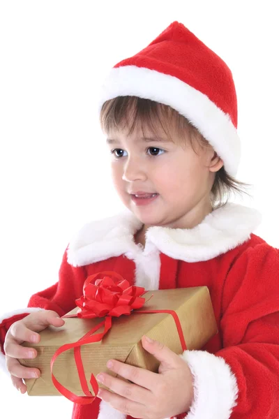 Noel Baba elbiseleri hediye ile küçük kız Stok Resim