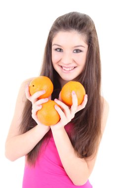 Happy teenager in pink with oranges clipart