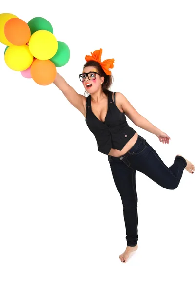 Frau im Stil der Puppe mit Ballons — Stockfoto