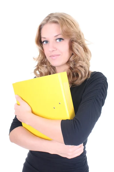Affärskvinna med gul mapp — Stockfoto