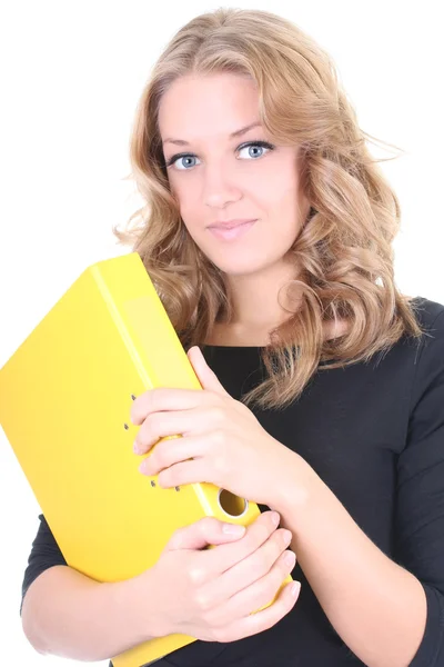 Γυναίκα των επιχειρήσεων με κίτρινο φάκελο — Φωτογραφία Αρχείου