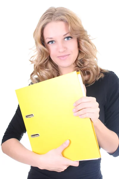 Mujer de negocios con carpeta amarilla — Foto de Stock