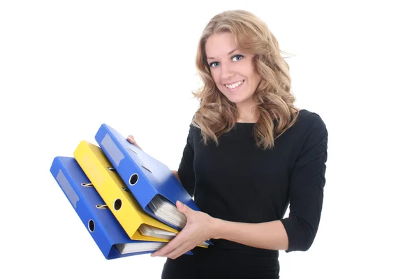 Business woman with folders — Stock Photo, Image