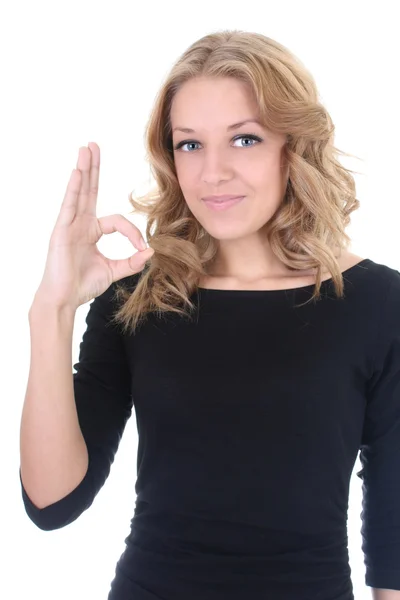 Happy woman showing sign ok — Stock Photo, Image